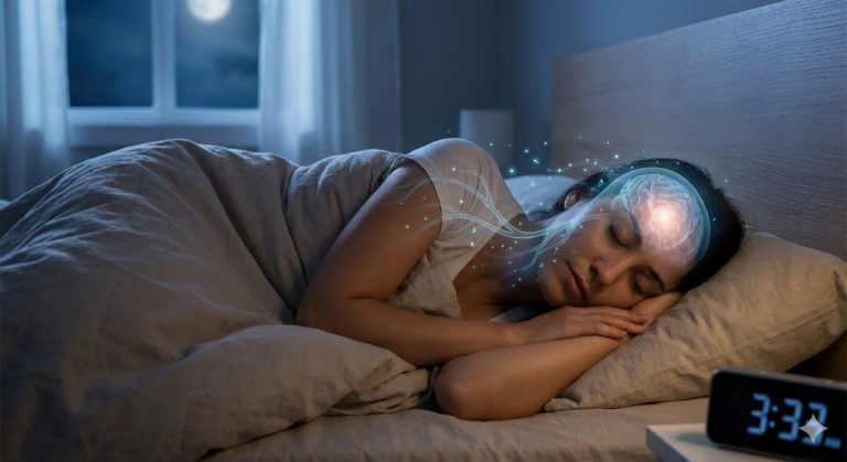 Person in deep restorative sleep illustrating the activation of the glymphatic system to clear waste from the brain.