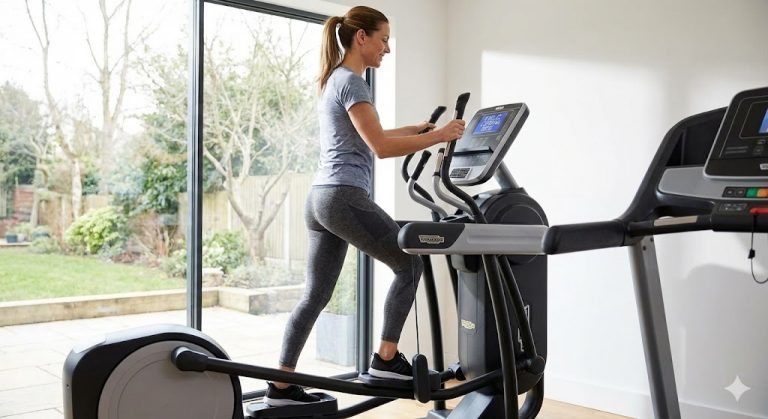 Person performing a low-impact elliptical workout to demonstrate the benefits of cyclic loading for joint health and cartilage nutrition.