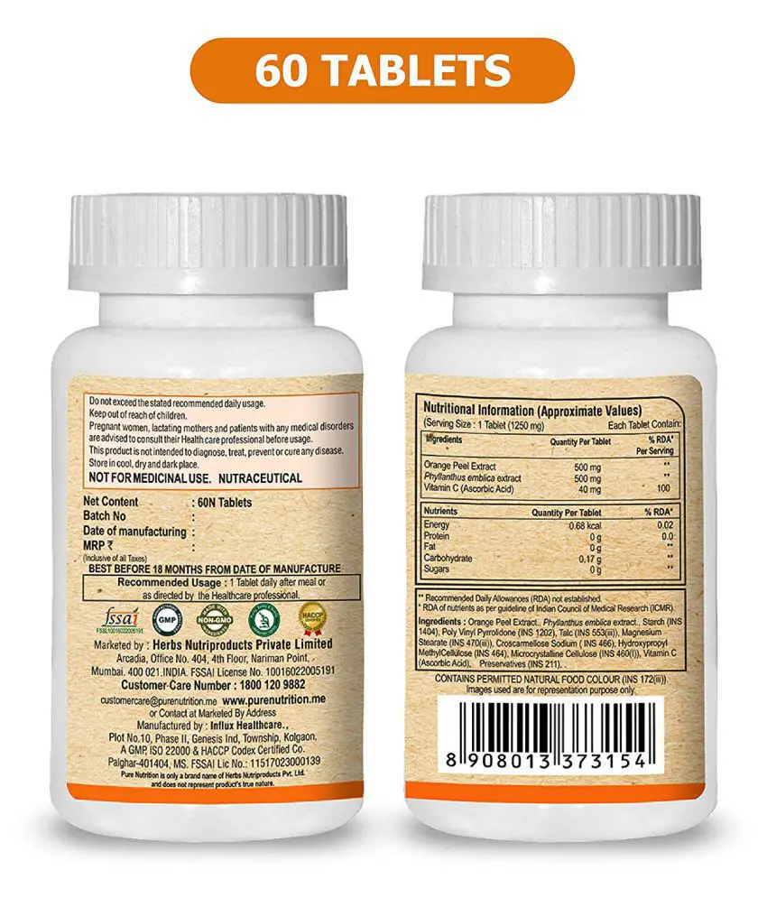 Pure Nutrition Vitamin C 1250mg Tablets 60 gm: Buy Pure Nutrition ...